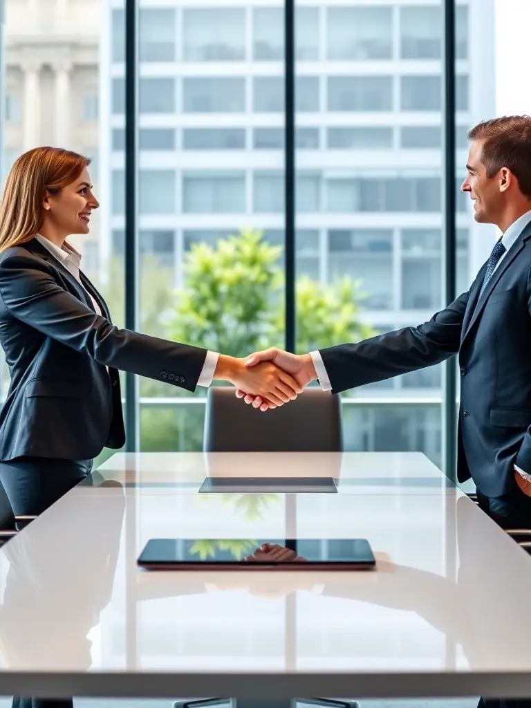 A Paw Consultancy consultant shaking hands with a satisfied client after securing a business loan, symbolizing successful partnerships and client satisfaction.